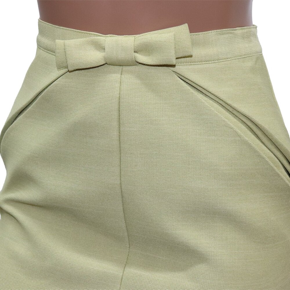KOZA COLLECTION Vintage Sage Green High Waist Pencil Skirt Bow Detail XS - Picture 2 of 5